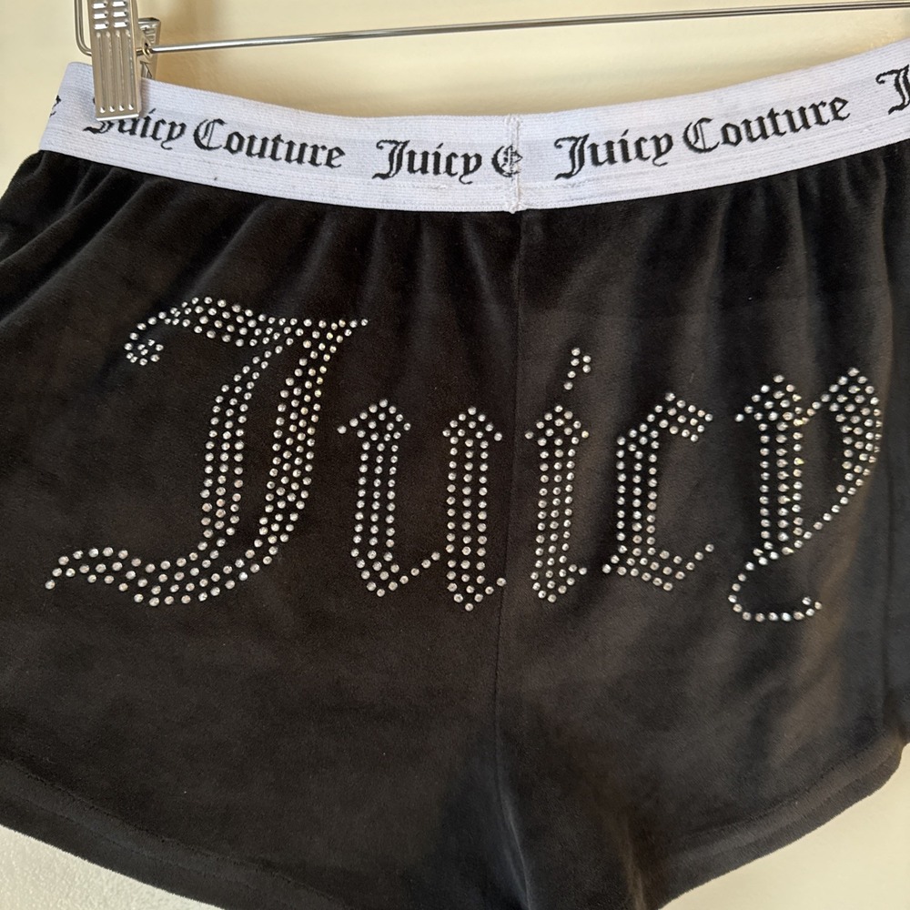 Juicy Couture Sleepwear‎ Booty Shorts Size S Velour Black Rhinestones Y2K Lounge - Picture 6 of 10
